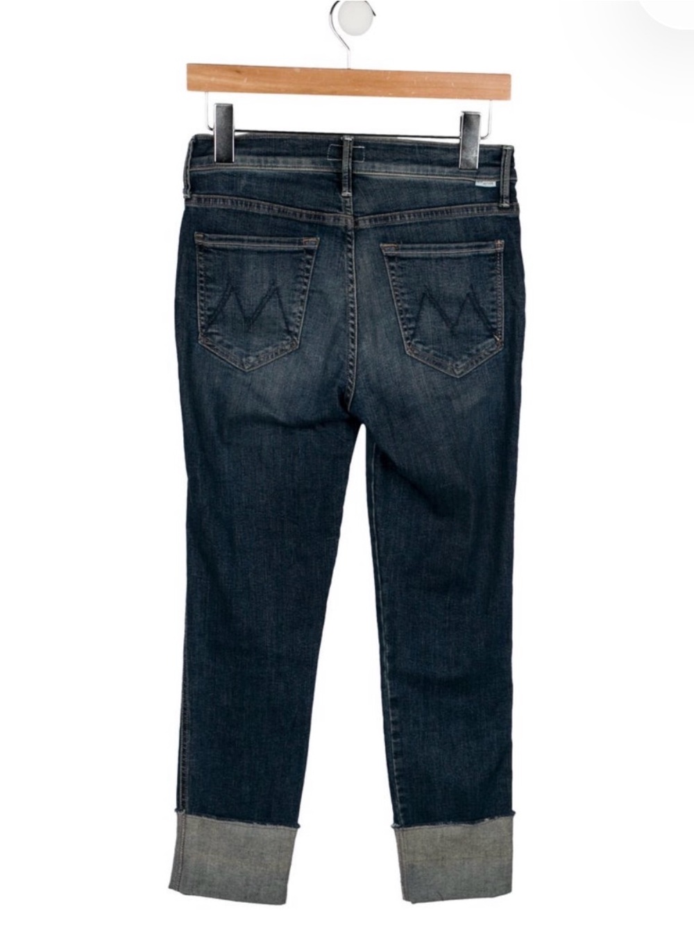 MOTHER Dark Indigo Cropped Cuffed Jeans
